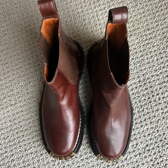 SANDRO Noha Leather Chelsea Boots Notched Gold size 38 39 7.5 - Picture 13 of 16